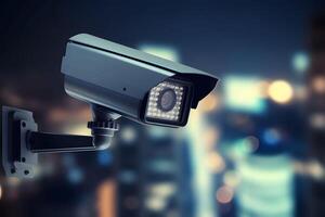 seguridad cctv cámara en moderno ciudad. creado con generativo ai tecnología foto