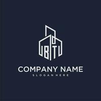 BT initial monogram logo for real estate with building style vector