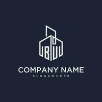 BU initial monogram logo for real estate with building style vector