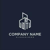 DT initial monogram logo for real estate with building style vector