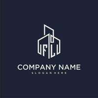 FL initial monogram logo for real estate with building style vector