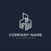 FU initial monogram logo for real estate with building style vector