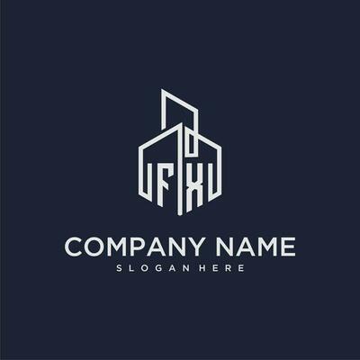 FX initial monogram logo for real estate with building style
