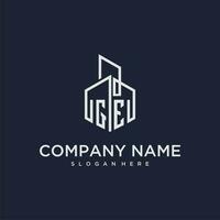 GE initial monogram logo for real estate with building style vector