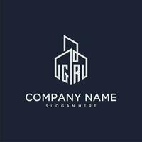 GR initial monogram logo for real estate with building style vector