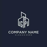 GP initial monogram logo for real estate with building style vector