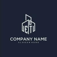 ET initial monogram logo for real estate with building style vector
