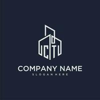 CT initial monogram logo for real estate with building style vector