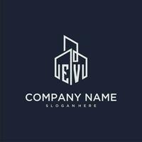 EV initial monogram logo for real estate with building style vector