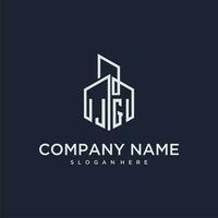 JG initial monogram logo for real estate with building style vector