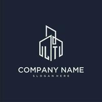 LT initial monogram logo for real estate with building style vector