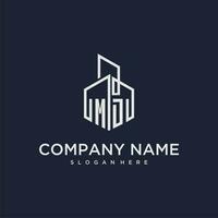 MD initial monogram logo for real estate with building style vector