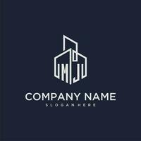 MJ initial monogram logo for real estate with building style vector