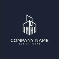 MH initial monogram logo for real estate with building style vector