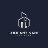 ML initial monogram logo for real estate with building style vector