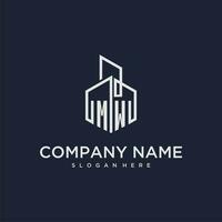 MW initial monogram logo for real estate with building style vector