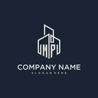 MP initial monogram logo for real estate with building style vector