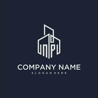 NP initial monogram logo for real estate with building style vector