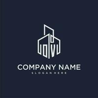 OV initial monogram logo for real estate with building style vector
