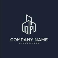 QP initial monogram logo for real estate with building style vector