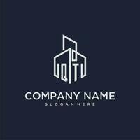 QT initial monogram logo for real estate with building style vector