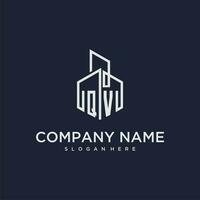 QV initial monogram logo for real estate with building style vector