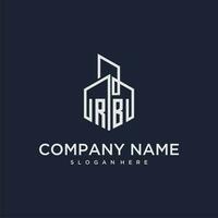 rb inicial monograma logo para real inmuebles con edificio estilo vector