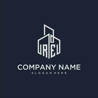 RE initial monogram logo for real estate with building style vector