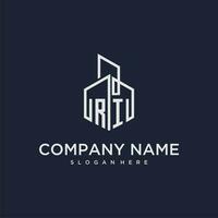 RI initial monogram logo for real estate with building style vector