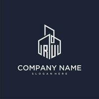 RU initial monogram logo for real estate with building style vector