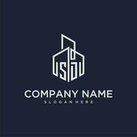 SD initial monogram logo for real estate with building style vector