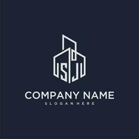 SJ initial monogram logo for real estate with building style vector