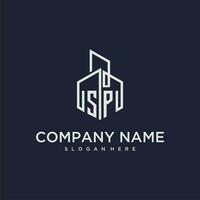 sp inicial monograma logo para real inmuebles con edificio estilo vector