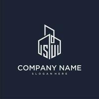 SU initial monogram logo for real estate with building style vector