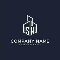 SW initial monogram logo for real estate with building style vector