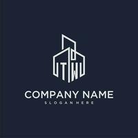TW initial monogram logo for real estate with building style vector