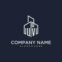 UV initial monogram logo for real estate with building style vector