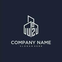 UZ initial monogram logo for real estate with building style vector