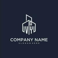 VY initial monogram logo for real estate with building style vector