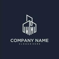 WM initial monogram logo for real estate with building style vector