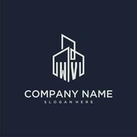 WV initial monogram logo for real estate with building style vector
