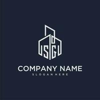 SG initial monogram logo for real estate with building style vector