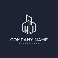 WJ initial monogram logo for real estate with building style vector