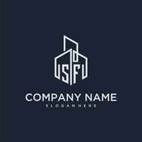 sf inicial monograma logo para real inmuebles con edificio estilo vector