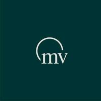 MV initial monogram logo with circle style design vector