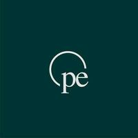 PE initial monogram logo with circle style design vector