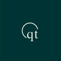 QT initial monogram logo with circle style design vector