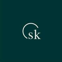 SK initial monogram logo with circle style design vector