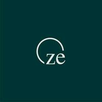 ZE initial monogram logo with circle style design vector