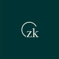 ZK initial monogram logo with circle style design vector